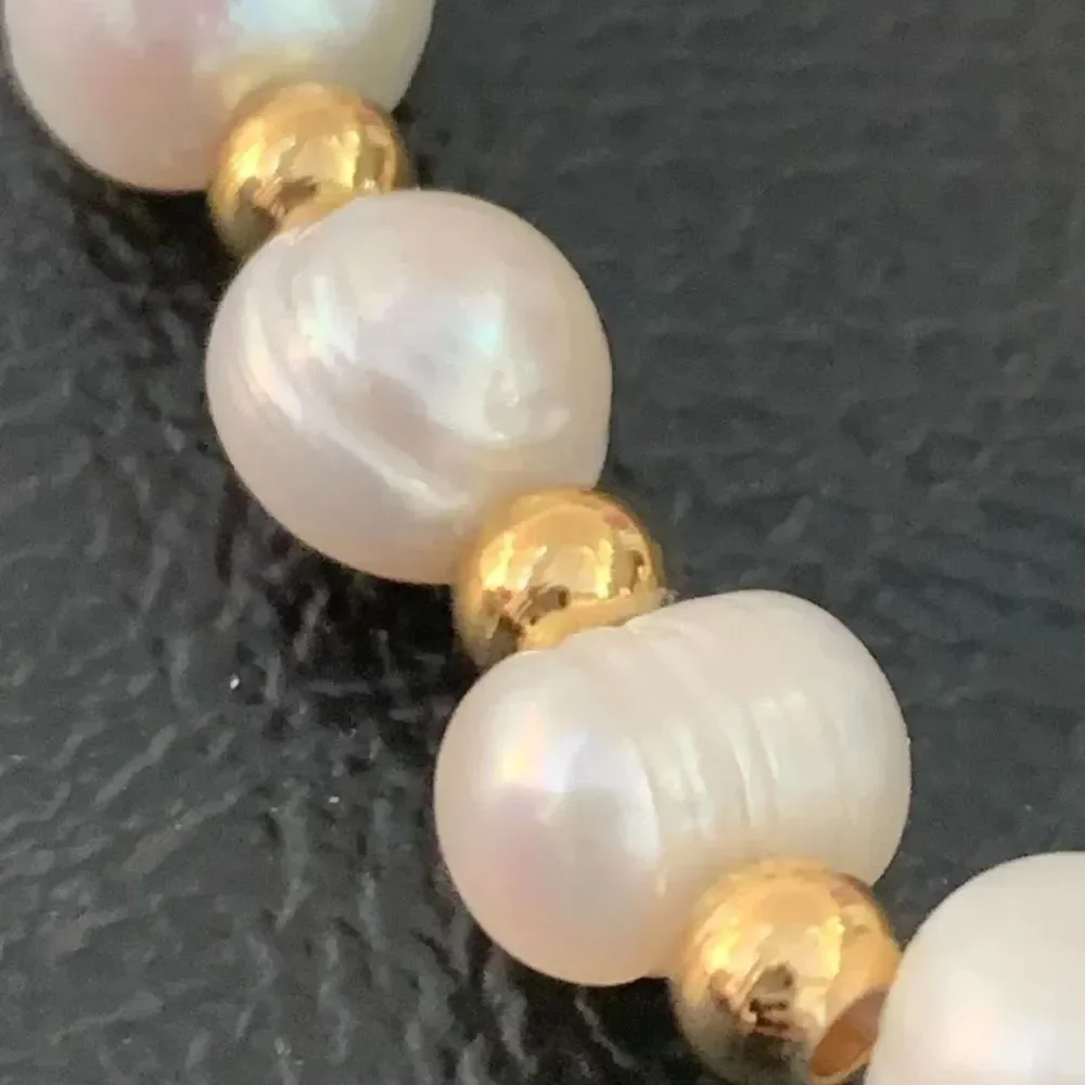 Genuine Freshwater Pearl Bracelet, Golden Heart Charm
